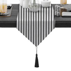 미니멀 북유럽 테이블 매트, 12 흑백 두꺼운 줄무늬 검정, 30 x 220 cm