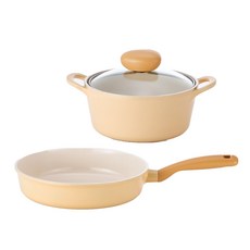 네오플램 국산 IH 인덕션 플랑 양수냄비 18cm + 프라이팬 26cm 세트, mini yellow, 2종