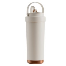 陶瓷內膽 提手吸管三飲保溫咖啡杯 附彈跳吸管, 奶霜白, 750ml, 1個
