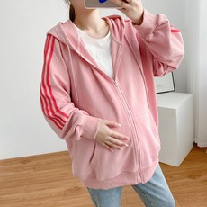 루나글램 임산부 스트라이프 베이직 후드 집업
