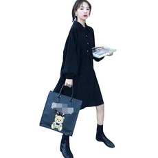 임부용 출산 외출용 퍼프소매 버클 긴팔 원피스