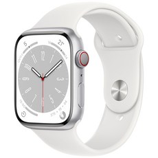 Apple 애플워치 8 GPS+Cellular, 45mm, 알루미늄, 실버 / 화이트 스포츠밴드