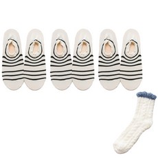 해시그라운드 여성용 클래식 면 스트라이프 발목양말 3세트 + 수면양말 랜덤발송