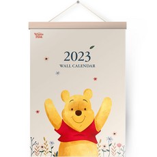 2023년 디즈니 곰돌이 푸 벽걸이 행잉우드 포함 A3 달력, 화이트, 1개