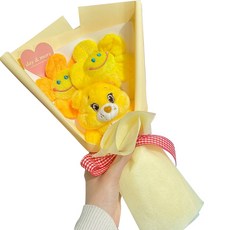 데이앤모어 미니 케어베어 인형 + 스마일꽃 2p + 꽃다발 포장 세트, 노랑(인형)