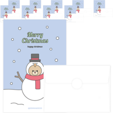 도나앤데코 크리스마스 카드 곰돌이시리즈 엽서 카드 10p + 봉투 10p + 투명 스티커 2cm 10p 세트, 눈사람 곰돌이(카드), 1세트
