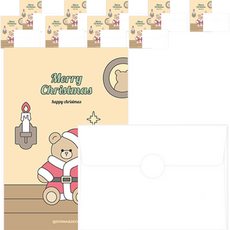 도나앤데코 크리스마스 카드 곰돌이시리즈 엽서 카드 10p + 봉투 10p + 투명 스티커 2cm 10p 세트, 산타 곰돌이(카드), 1세트