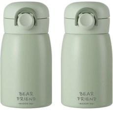 푸코 베어 프렌드 원터치 보온병 2p + 세척솔 세트, 그린, 350ml, 1세트 그린(보온병), 350ml