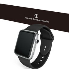 디씨네트워크 더블버클 실리콘 애플워치 스트랩 42 mm + 우레탄 풀커버 보호필름 2p 세트, 블랙(스트랩), 1개