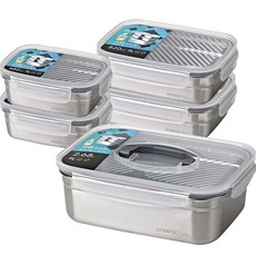 코멕스 블럭형 스텐 보관 밀폐용기 3종 세트, 밀폐용기 480ml x 2p + 820ml x 2p + 2.68L, 5개
