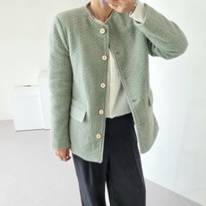 슈가펀 여성용 헤이로 노카라 트위드 울 자켓