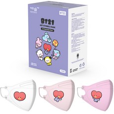 어린숨엣지 라인프렌즈 BT21 아트심볼 새부리형 컬러마스크 소형 TATA 미니니 3종 x 10p 세트, 1세트, 화이트, 라이트핑크, 비비드핑크
