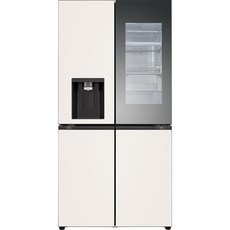 [색상선택형] LG전자 오브제 디오스 노크온 매직스페이스 얼음 정수기 냉장고 글라스 820L 방문설치, 베이지(상단), 베이지(하단), W823GBB472
