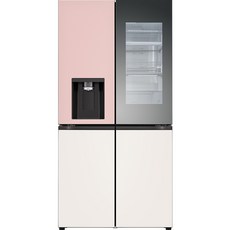 LG전자 오브제컬렉션 얼음정수기 디오스 4도어 냉장고 글라스 820L 방문설치, W823AAA472(W823GPB472S), 핑크(상단), 베이지(하단)