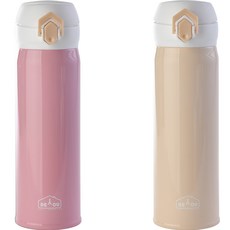 상상앤드 비비드 2중 진공 원터치 보온병, 핑크 + 아이보리, 500ml