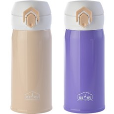 상상앤드 비비드 2중 진공 원터치 보온병, 아이보리 + 퍼플, 350ml