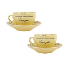 Inbloom 芝士刻字Brunch餐具2件套, 黑色, 杯子 2p + 碟子 2p