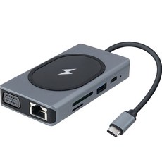 COMS 노트북 C타입 15W 무선충전 멀티 도킹 4K HDMI VGA USB AUX PD 카드리더 랜카드, TB616