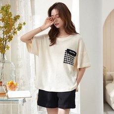 에이원 커플용 체크 프린팅 반팔 잠옷 상하세트