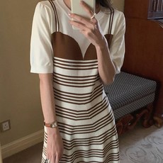페이퍼먼츠 페이크 뷔스티에 느낌 니트 데일리 원피스 04723
