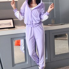 Goodif 女款寬鬆版型露臍連帽拉鍊+開叉運動褲套裝