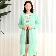 턴키 여성용 빅사이즈 간절기 바캉스룩 비치웨어 루즈핏 니트 롱 가디건