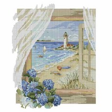 홈데코 sea view 도안 + 원단 + 실 + 바늘 2p 십자수 패키지 세트, 혼합색상, 1세트