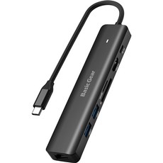 베이직기어 USB C 타입 맥북 7 in 1 멀티 허브, 블랙