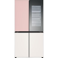 [색상선택형] LG 디오스 오브제컬렉션 노크온 매직스페이스 양문형 4도어 냉장고 방문설치, 핑크 + 베이지,