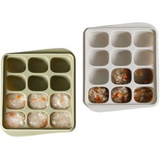 실리가든 큐브 12구 이유식 보관용기 2종 세트, 라이트그레이, 올리브, 1세트, 240ml