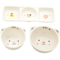 Moine天然兒童餐具 3件組, 貓, 飯碗+湯碗+三格盤