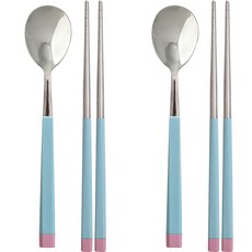 디유 스테인레스 한식 아동용 수저 2인 세트, 블루, 숟가락 2p + 젓가락 2p, 1세트