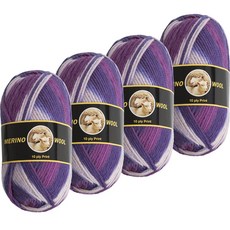 yarna 메리노 울 10ply 뜨개실 100g, 8529 퍼플믹스, 4개