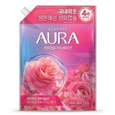 아우라 생화캡슐 이노베이션 초고농축 섬유유연제 피오니로즈향 리필, 1.7L, 1개