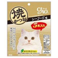 INABA CIAO 啾嚕 宗田鰹燒魚柳條,海鮮高湯, 5本入, 1袋