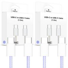 고부기 애플 호환 C타입-C타입 60W 페브릭 고속 충전 케이블, 1.2m, 라벤더, 2개