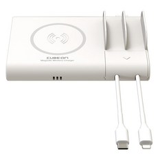 큐브온 맥세이프 3포트 유무선 고속충전기 C타입 / 8핀, 화이트, 1개