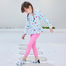 베베샤 여아용 스마일 민트 래쉬가드 상하의 세트