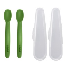 베베락 국산 유아용 포네르 실리콘 스푼 1단계 2p + 케이스 2p 세트, 올리브(스푼), 1세트