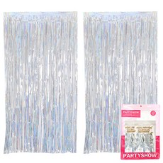 PARTYSHOW 派對裝飾銀箔流蘇窗簾 2入, 1個, 全息銀