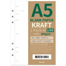 모노라이크 A5 6공 스크랩북 내지 02 Kraft, 100개입, 1개