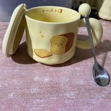 브레드 컵 A 9.7 x 9.7 cm 400ml + 뚜껑 + 수저 세트 YJ699, D, 1세트