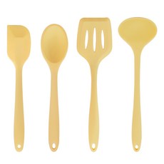 Nature Living Lilive矽膠廚具 4種, 烹飪湯匙+鍋鏟+鍋鏟+長柄勺, 1組, 黃油黃