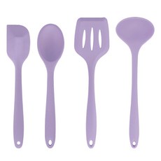 Nature Living Lilive矽膠廚具 4種, 烹飪湯匙+鍋鏟+鍋鏟+長柄勺, 1組, 紫色