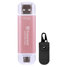 Transcend 創見 超小型外接SSD ESD310+專用收納包組, 512GB, 粉色