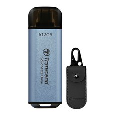 Transcend 創見 超小型USB-C外接SSD ESD300+專用收納包組, 天藍色, 512GB