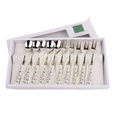 골든벨금속 버터플라이 그레이 도자기 티스푼 티포크 세트, 1세트, 티스푼 5p + 티포크 5p 1세트, 티스푼 5p + 티포크 5p