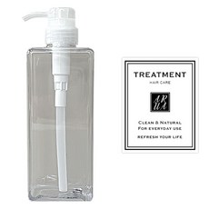 아루아 욕실 주방 사각 디스펜서 일반펌프 650ml + 트리트먼트 스티커 세트, 투명(펌프), 1세트