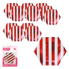 PARTYSHOW 條紋板金屬紅25cm, 6入, 2個
