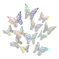 蝴蝶裝飾 3 種 x 4 件套, 1組, 全息銀